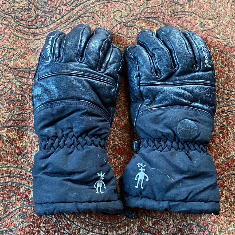 Smartwool leather wool winter ski bike hike gloves RARE black warm adult M - Picture 2 of 12